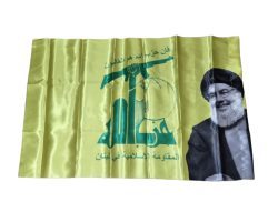 103879-پرچم ساتن مقاومت حزب الله لبنان با تصویر سید حسن نصرالله 60×110سانت